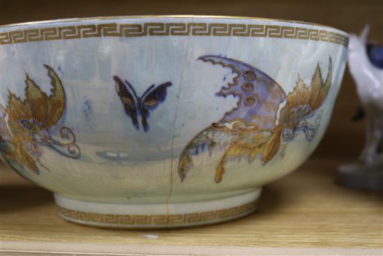A Wedgwood iridescent lustre bowl and a Cantonese dish bowl diameter 27cm